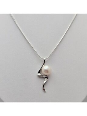 Freshwater White Real Pearl Necklace 18” Sterling Plated Snake Chain NWOT